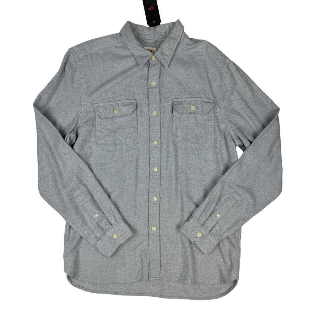 Levi's Cotton Flannel Button-Up Knit Shirt Grey Size L